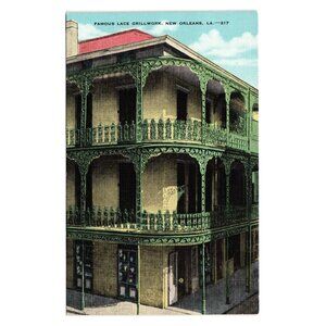 Famous Lace Grillwork Postcard New Orleans LA Vintage Iron Lace Balcony Linen